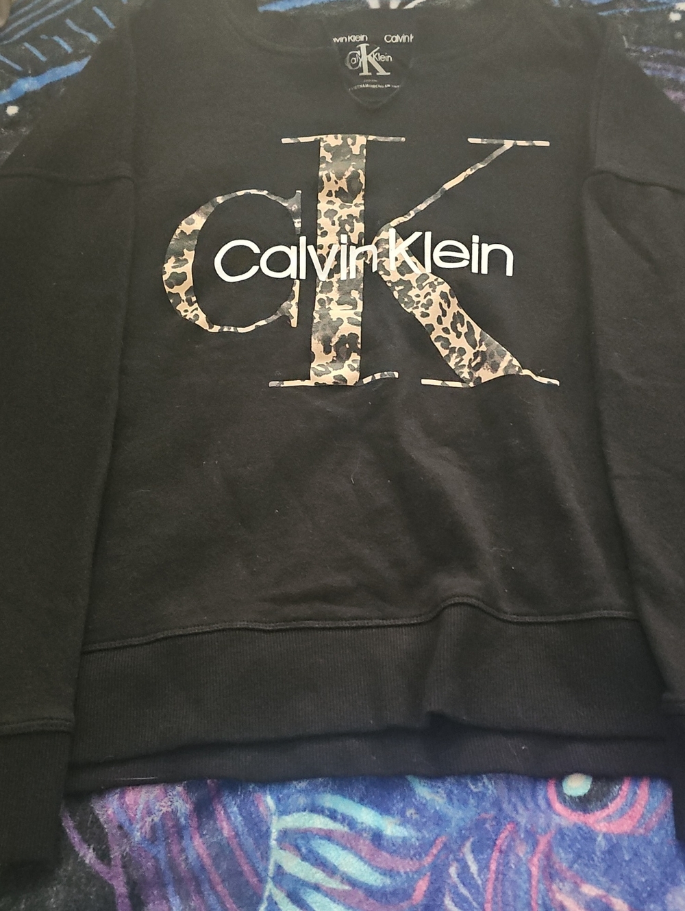 Calvin Klein Black Crewneck Sweatshirt with Leopard CK Logo
